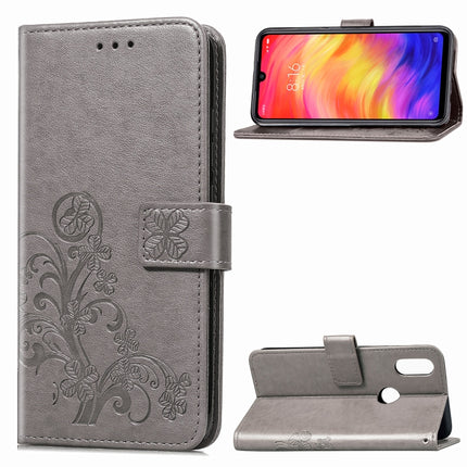 Lucky Clover Pressed Flowers Pattern Leather Case for Xiaomi Redmi Note 7, with Holder & Card Slots & Wallet & Hand Strap (Grey)-garmade.com