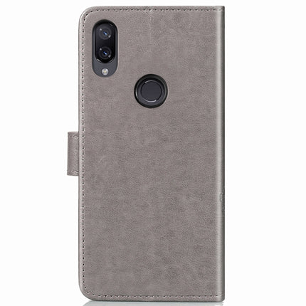 Lucky Clover Pressed Flowers Pattern Leather Case for Xiaomi Redmi Note 7, with Holder & Card Slots & Wallet & Hand Strap (Grey)-garmade.com
