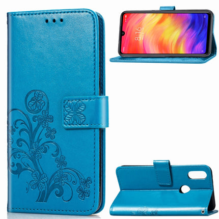 Lucky Clover Pressed Flowers Pattern Leather Case for Xiaomi Redmi Note 7, with Holder & Card Slots & Wallet & Hand Strap (Blue)-garmade.com