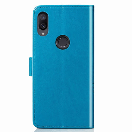 Lucky Clover Pressed Flowers Pattern Leather Case for Xiaomi Redmi Note 7, with Holder & Card Slots & Wallet & Hand Strap (Blue)-garmade.com