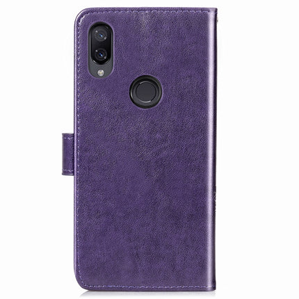 Lucky Clover Pressed Flowers Pattern Leather Case for Xiaomi Redmi Note 7, with Holder & Card Slots & Wallet & Hand Strap (Purple)-garmade.com