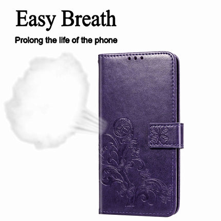 Lucky Clover Pressed Flowers Pattern Leather Case for Xiaomi Redmi Note 7, with Holder & Card Slots & Wallet & Hand Strap (Purple)-garmade.com