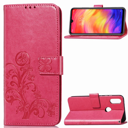 Lucky Clover Pressed Flowers Pattern Leather Case for Xiaomi Redmi Note 7, with Holder & Card Slots & Wallet & Hand Strap (Rose Red)-garmade.com