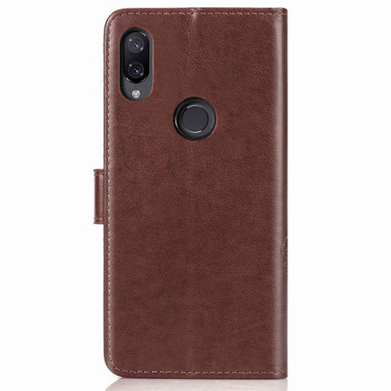 Lucky Clover Pressed Flowers Pattern Leather Case for Xiaomi Redmi Note 7, with Holder & Card Slots & Wallet & Hand Strap (Brown)-garmade.com