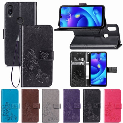 Lucky Clover Pressed Flowers Pattern Leather Case for Xiaomi Play, with Holder & Card Slots & Wallet & Hand Strap (Black)-garmade.com