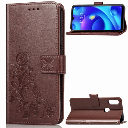 Lucky Clover Pressed Flowers Pattern Leather Case for Xiaomi Play, with Holder & Card Slots & Wallet & Hand Strap (Brown)-garmade.com