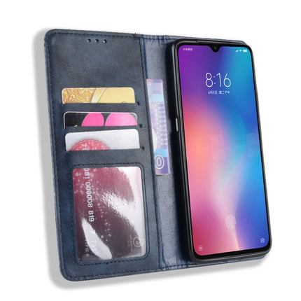 Magnetic Buckle Retro Texture Horizontal Flip Leather Case for Xiaomi Mi 9, with Holder & Card Slots & Wallet(Blue)-garmade.com