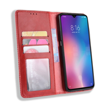 Magnetic Buckle Retro Texture Horizontal Flip Leather Case for Xiaomi Mi 9, with Holder & Card Slots & Wallet(Red)-garmade.com