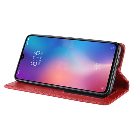 Magnetic Buckle Retro Texture Horizontal Flip Leather Case for Xiaomi Mi 9, with Holder & Card Slots & Wallet(Red)-garmade.com