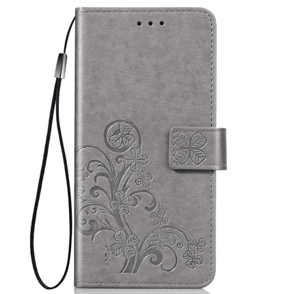 Lucky Clover Pressed Flowers Pattern Leather Case for Xiaomi Redmi Go, with Holder & Card Slots & Wallet & Hand Strap (Grey)-garmade.com
