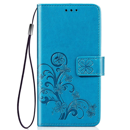 Lucky Clover Pressed Flowers Pattern Leather Case for Xiaomi Redmi Go, with Holder & Card Slots & Wallet & Hand Strap (Blue)-garmade.com