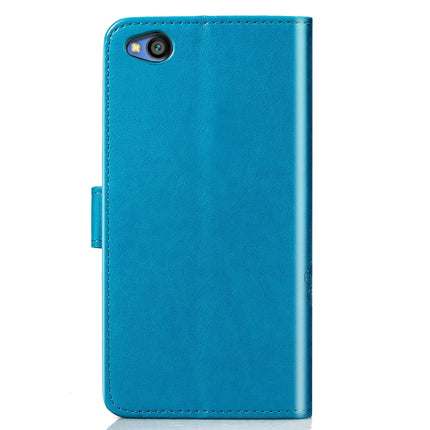 Lucky Clover Pressed Flowers Pattern Leather Case for Xiaomi Redmi Go, with Holder & Card Slots & Wallet & Hand Strap (Blue)-garmade.com