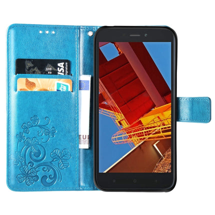 Lucky Clover Pressed Flowers Pattern Leather Case for Xiaomi Redmi Go, with Holder & Card Slots & Wallet & Hand Strap (Blue)-garmade.com