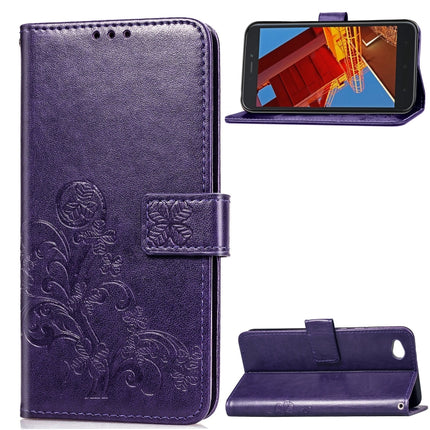Lucky Clover Pressed Flowers Pattern Leather Case for Xiaomi Redmi Go, with Holder & Card Slots & Wallet & Hand Strap (Purple)-garmade.com