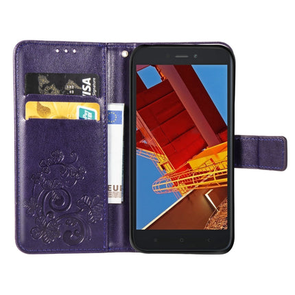 Lucky Clover Pressed Flowers Pattern Leather Case for Xiaomi Redmi Go, with Holder & Card Slots & Wallet & Hand Strap (Purple)-garmade.com