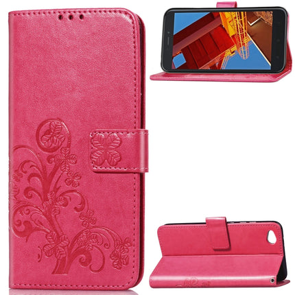 Lucky Clover Pressed Flowers Pattern Leather Case for Xiaomi Redmi Go, with Holder & Card Slots & Wallet & Hand Strap (Rose Red)-garmade.com