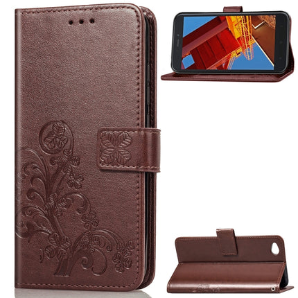 Lucky Clover Pressed Flowers Pattern Leather Case for Xiaomi Redmi Go, with Holder & Card Slots & Wallet & Hand Strap (Brown)-garmade.com