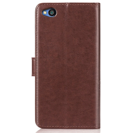 Lucky Clover Pressed Flowers Pattern Leather Case for Xiaomi Redmi Go, with Holder & Card Slots & Wallet & Hand Strap (Brown)-garmade.com