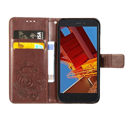 Lucky Clover Pressed Flowers Pattern Leather Case for Xiaomi Redmi Go, with Holder & Card Slots & Wallet & Hand Strap (Brown)-garmade.com