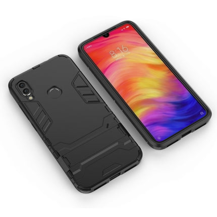 Shockproof PC + TPU Case for XiaoMi RedMi Note 7, with Holder (Black)-garmade.com