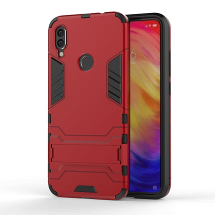 Shockproof PC + TPU Case for XiaoMi RedMi Note 7, with Holder (Red)-garmade.com