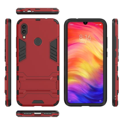 Shockproof PC + TPU Case for XiaoMi RedMi Note 7, with Holder (Red)-garmade.com