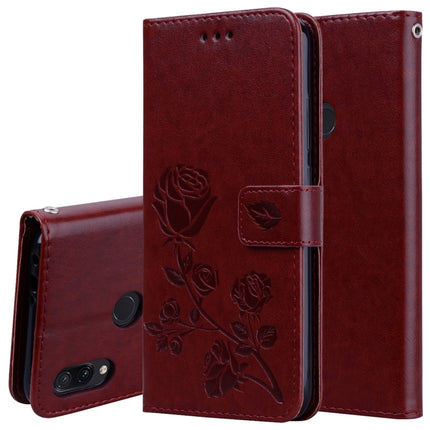 Rose Embossed Horizontal Flip PU Leather Case for Xiaomi Redmi Note 7, with Holder & Card Slots & Wallet(Brown)-garmade.com