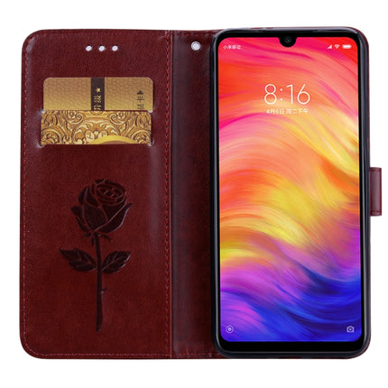 Rose Embossed Horizontal Flip PU Leather Case for Xiaomi Redmi Note 7, with Holder & Card Slots & Wallet(Brown)-garmade.com