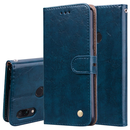 Business Style Oil Wax Texture Horizontal Flip Leather Case for XiaoMi RedMi Note7, with Holder & Card Slots & Wallet(Blue)-garmade.com
