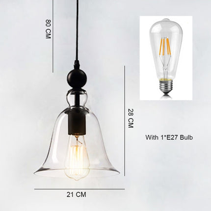 YWXLight E27 Retro Industrial Hanging Lamp Small Bell Transparent Glass Pendant Light (Warm White)-garmade.com