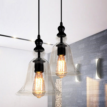 YWXLight E27 Retro Industrial Hanging Lamp Small Bell Transparent Glass Pendant Light (Warm White)-garmade.com