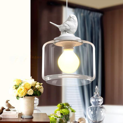 YWXLight Nordic Modern Hanging Lamp Transparent Birdcage Glass Pendant Light LED E27 Ceiling Light Perfect for Kitchen Dining Room Bedroom (Wram White)-garmade.com