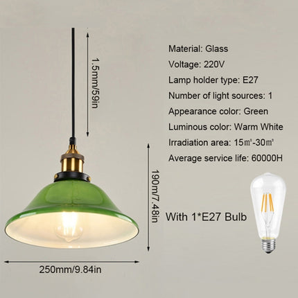 YWXLight LED Industrial Edison Vintage Style Hanging lamp Green Emerald Glass Pendant Light with E27 Bulb (Warm White)-garmade.com