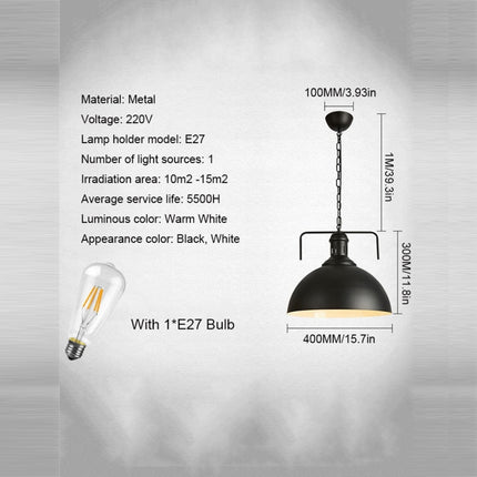 YWXLight Retro Industrial Pendant Light Creative Single Head Iron Art Hanging Lamp E27 Bulb Perfect for Kitchen Dining Room Bedroom Living Room (Color:Black Size: + Cold White)-garmade.com
