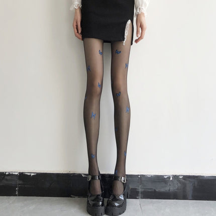 Blue Butterfly Stockings Pantyhose(Black)-garmade.com