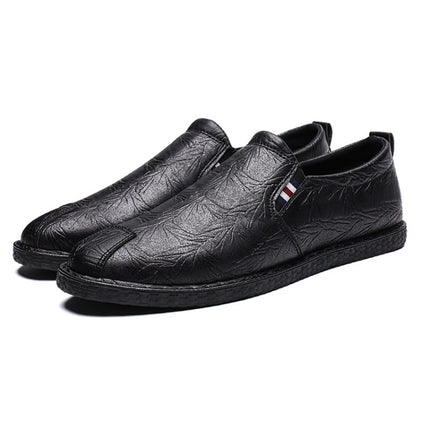 Casual Breathable Round Head Leather Shoes for Men (Color:Black Size:43)-garmade.com