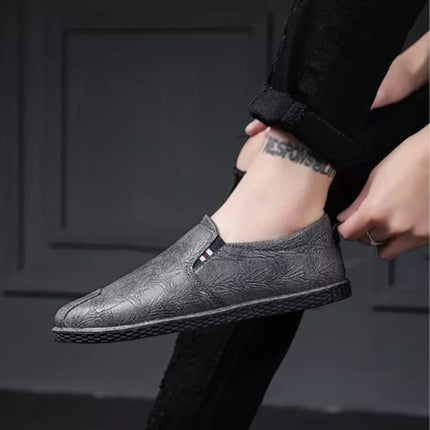 Casual Breathable Round Head Leather Shoes for Men (Color:Black Size:43)-garmade.com