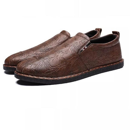 Casual Breathable Round Head Leather Shoes for Men (Color:Brown Size:43)-garmade.com