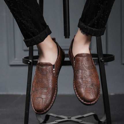 Casual Breathable Round Head Leather Shoes for Men (Color:Brown Size:43)-garmade.com