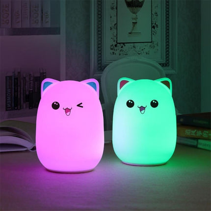 YWXLight Color Change Cat Shape USB Rechargeable LED Silicone Soft Nightlight (Pink)-garmade.com