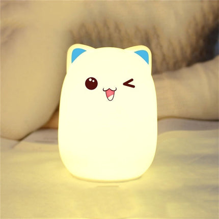 YWXLight Color Change Cat Shape USB Rechargeable LED Silicone Soft Nightlight (Blue)-garmade.com