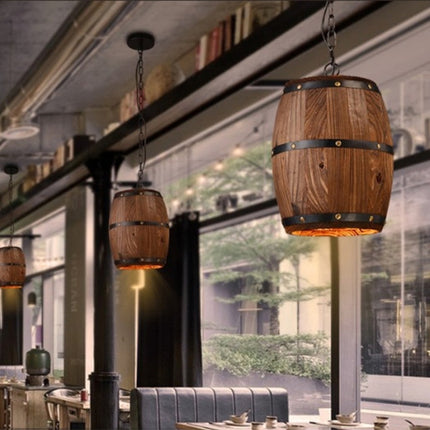 YWXLight Vintage Barrel Chandelier Creative Wooden Wine Barrel Lighting Personalized Cafe Bar Light-garmade.com