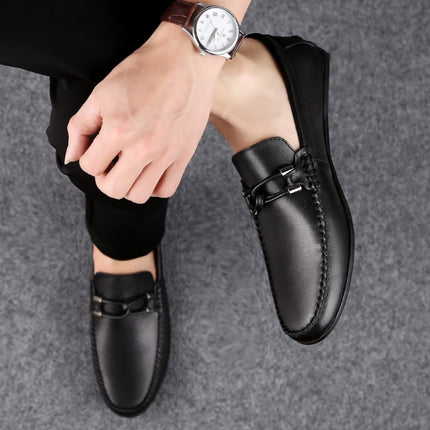 Soft and Comfortable Round Head PCowpea Embossing Surface Leather Shoes for Men (Color:Black Size:43)-garmade.com