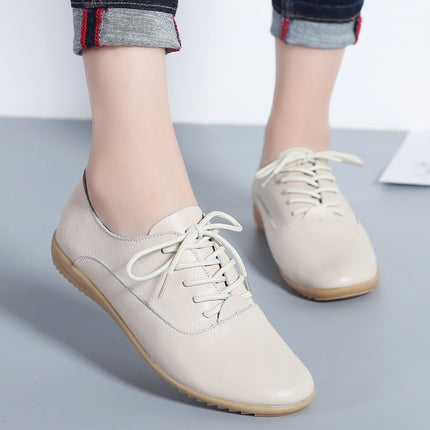 Flat Bottom Lightweight Fashion Casual Lace-up Leather Shoes for Woman (Color:Beige Size:40)-garmade.com