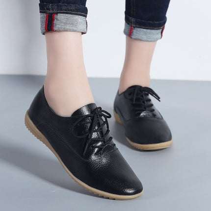Flat Bottom Lightweight Fashion Casual Lace-up Leather Shoes for Woman (Color:Black Size:36)-garmade.com