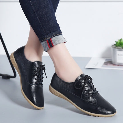 Flat Bottom Lightweight Fashion Casual Lace-up Leather Shoes for Woman (Color:Black Size:39)-garmade.com