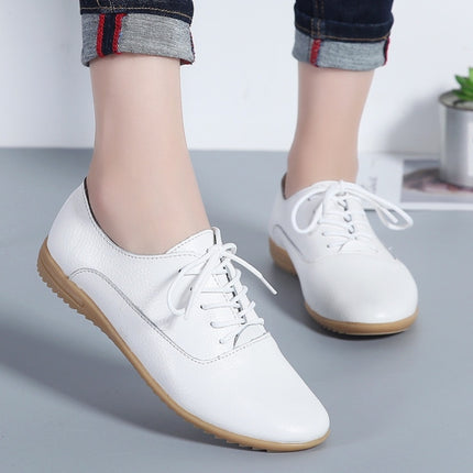 Flat Bottom Lightweight Fashion Casual Lace-up Leather Shoes for Woman (Color:White Size:35)-garmade.com