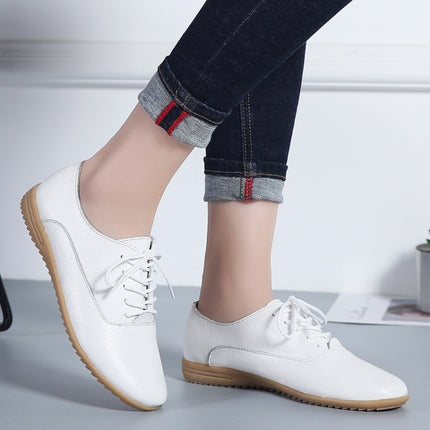 Flat Bottom Lightweight Fashion Casual Lace-up Leather Shoes for Woman (Color:White Size:35)-garmade.com