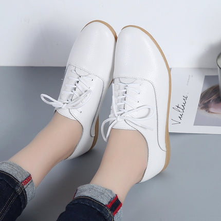 Flat Bottom Lightweight Fashion Casual Lace-up Leather Shoes for Woman (Color:White Size:36)-garmade.com