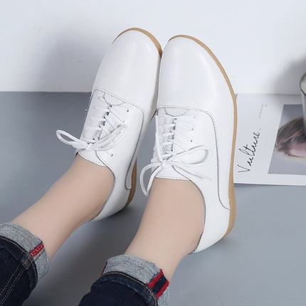Flat Bottom Lightweight Fashion Casual Lace-up Leather Shoes for Woman (Color:White Size:40)-garmade.com